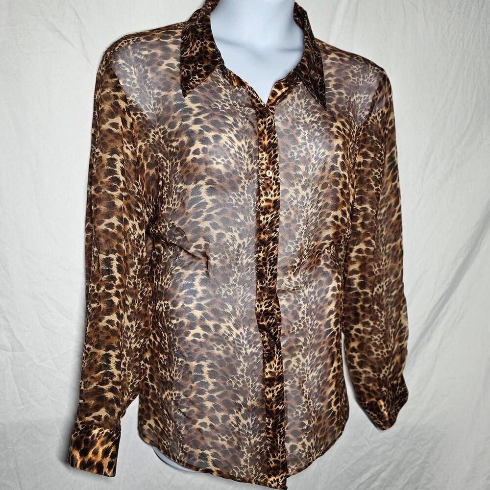 Leopard print silk vintage 90s 2000s button up blouse